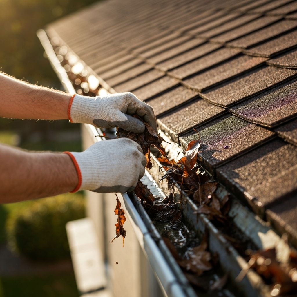 Gutter cleaning - removing leaves and debris from clogged gutters